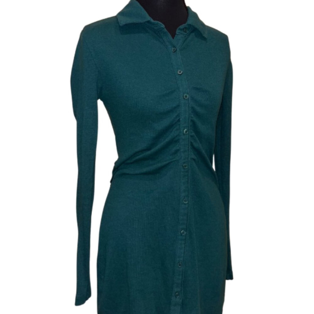 BP. Forest Green Long Sleeve Button-Up Mini Dress Size S